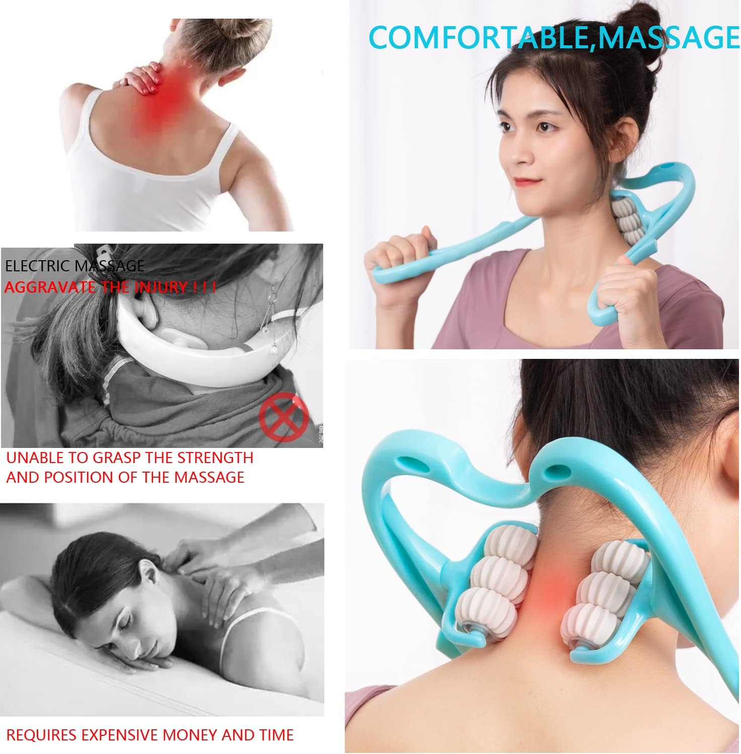 HaSeftni Neck Massager, Trigger Point Roller Massager for Pain Relief deep Tissue Handheld Shoulder Massager Tool with 6 Balls Massage Point Suitable for Legs Waist Neck and Shoulder Relaxer (Blue) : Health & Household