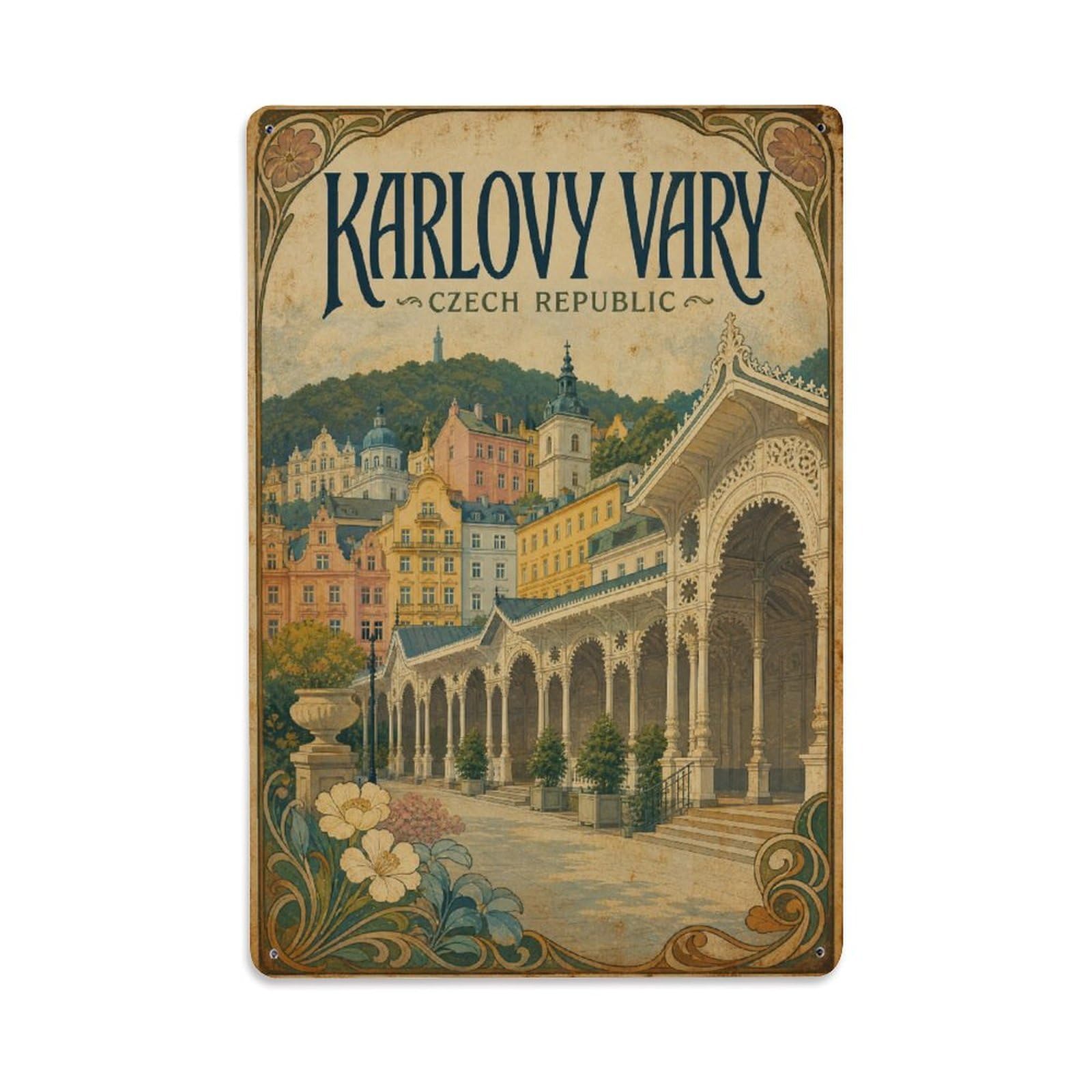 Vintage Travel Czech Karlovy Vary Metal Tin Sign