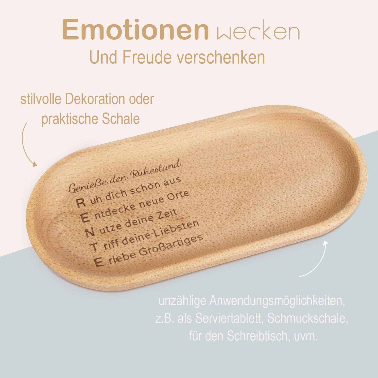 MEJOSER Holz Tablett für Brot Tassen 22x11cm Ruhestand Geschenk Renteneintritt Rente Geschenke Frau Männer Rentner Brettchen Kosmetiktablett Abschiedsgeschenk für Rentnerin (Tasse Nicht inkl.)