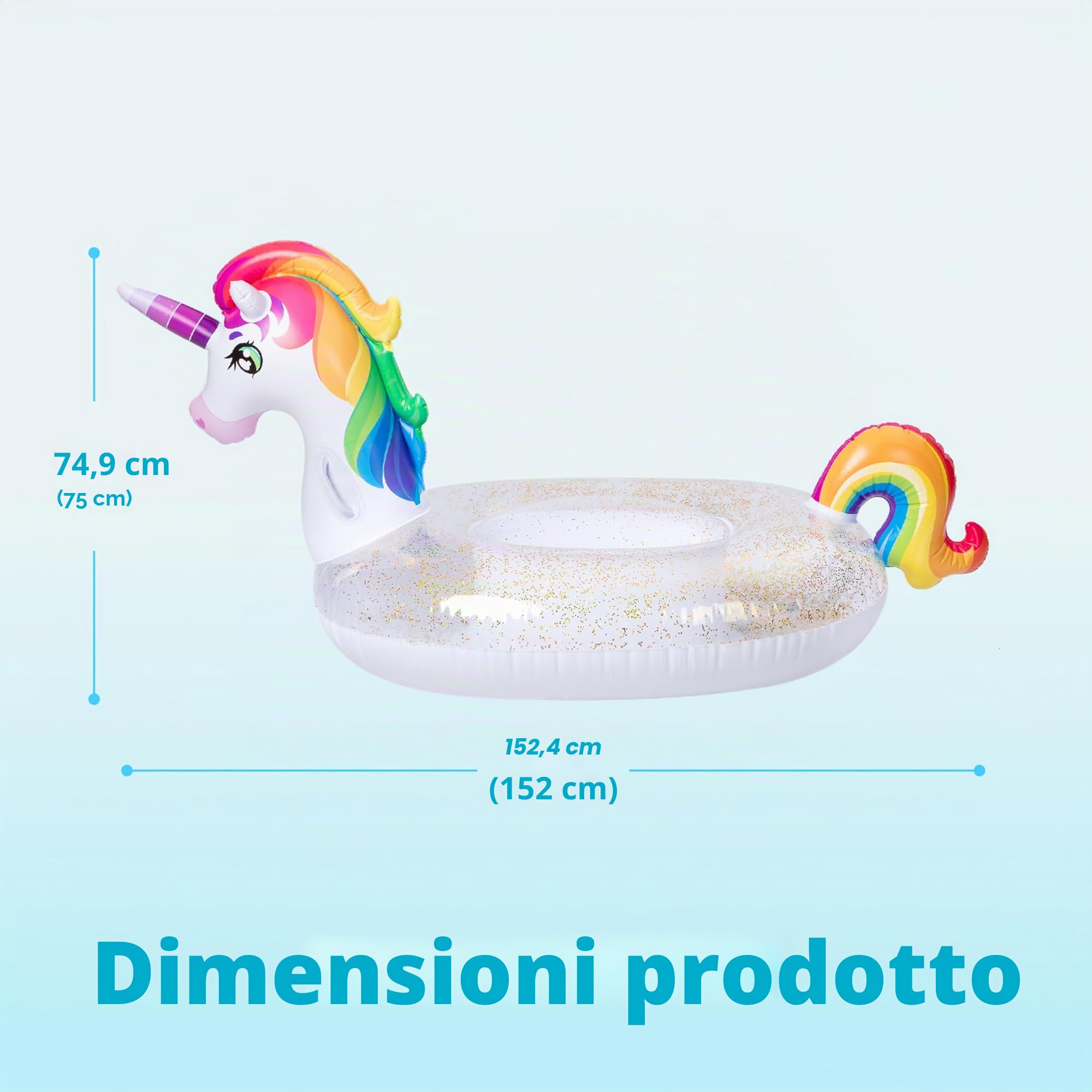 JOYIN Unicorno gonfiabile galleggiante da piscina con glitter Galleggianti divertenti spiaggia, Galleggianti unicorno, Decorazioni per feste estive Giocattoli da piscina per bambini (175x75x85cm)