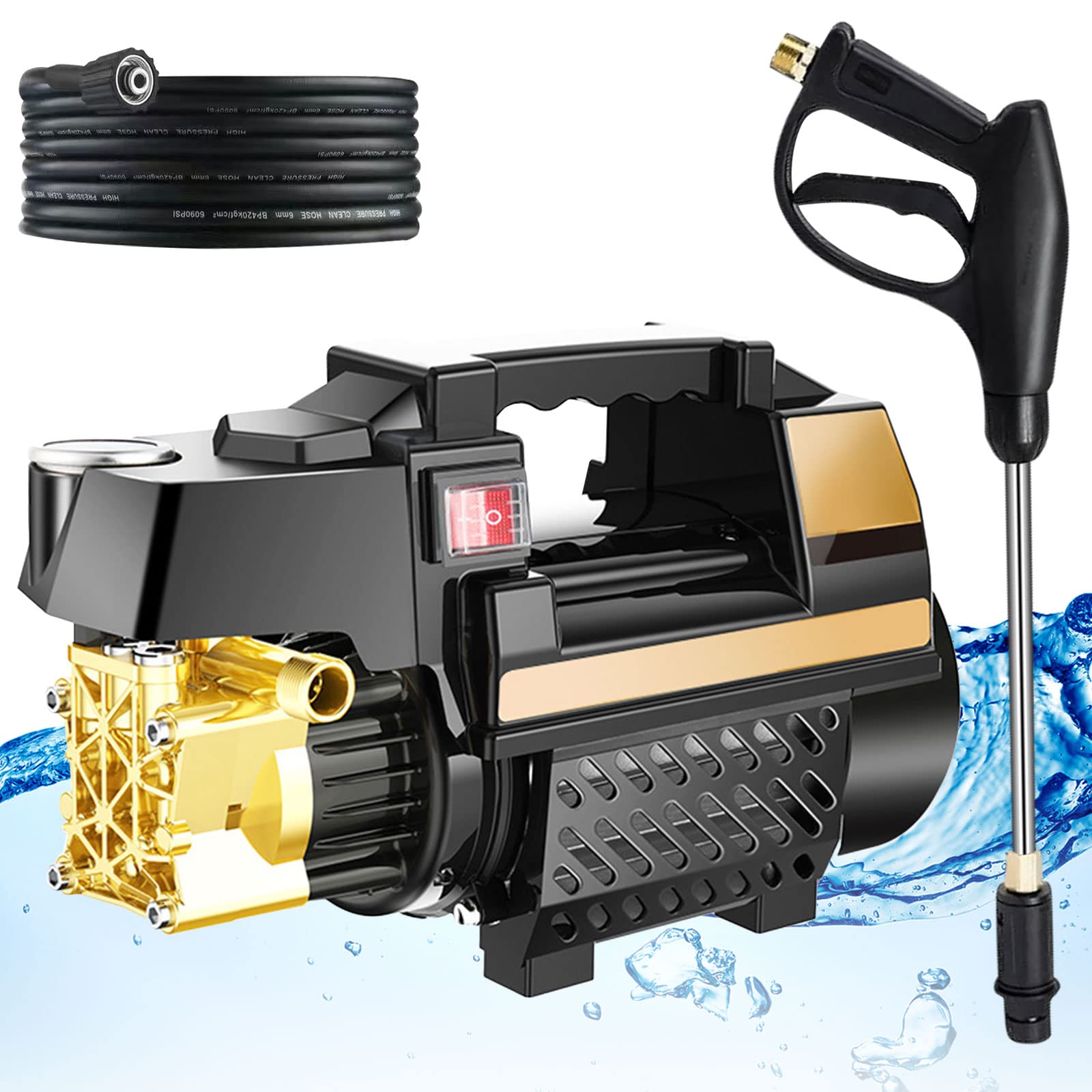 Pistolet do mycia ciśnieniowego 3000 PSI 2,3 GPM elektryczna myjka 2200 W IPX5 myjka samochodowa do mycia samochodów podjazdu patio