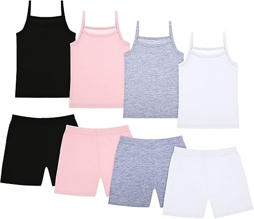 Hercicy 8 Packs Toddler Tank Tops Girls and Dance Shorts Toddler Sleeveless Strap Crop Gymnastics Yoga Shorts for Ballet(Pink- Black- Grey- White,Small)