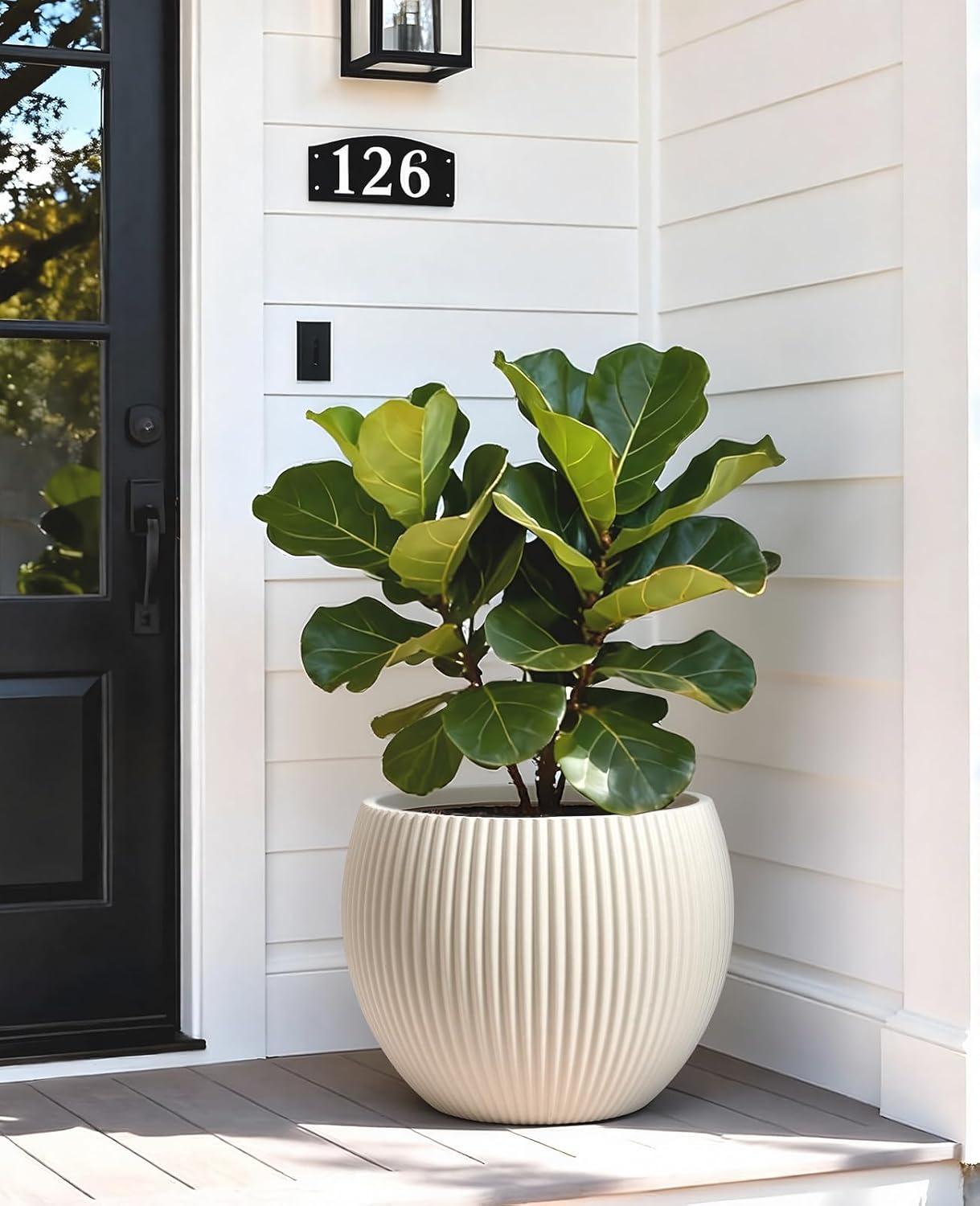 homenote Flower Pots 14.5 Inch,Large Plant Pots Indoor with Drainage,Plastic Pots for Plants,Garden Pots for Outdoor,Large Planters for Indoor Plants,Big Plastic Planter,Cream
