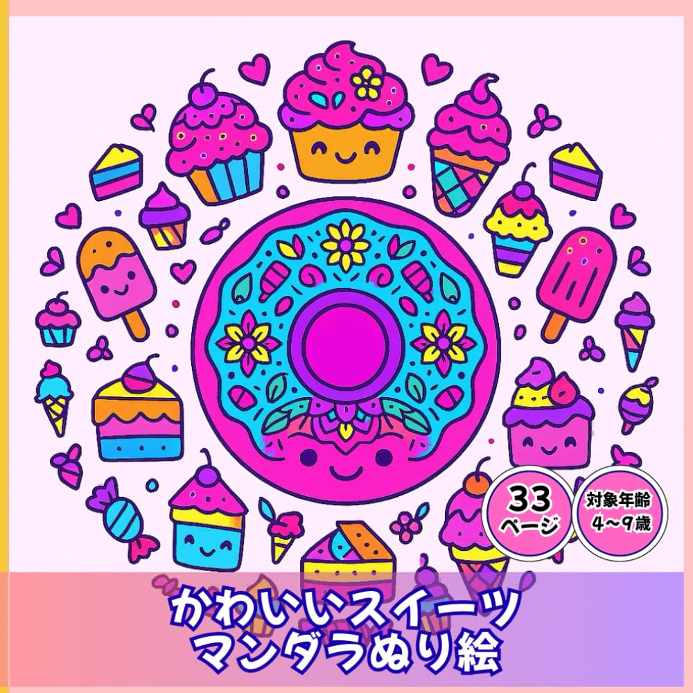 かわいいスイーツマンダラぬりえ: かわいいカップケーキドーナツキャンディのマンダラ (わくわくきらきらぬりえ)