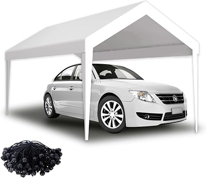 12x20 FT Carport Canopy Replacement Cover, Heavy Duty Garage Top Tent Shelter Tarp with Ball Bungees, Waterproof & UV Protected Car Port Cover, White Only Top Cover, Frame Not Include