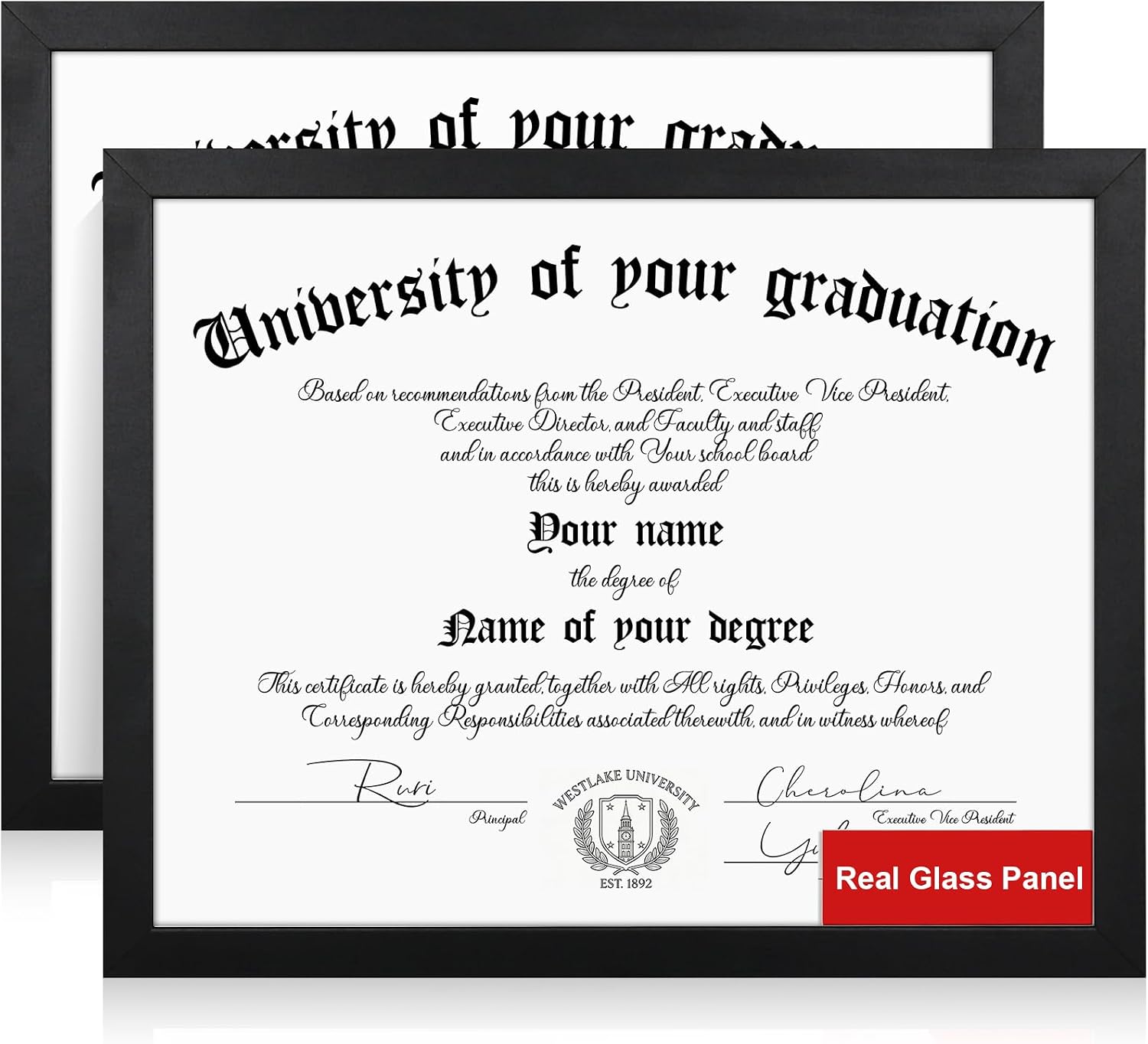 Diploma Frame 8.5 x 11 with Ultra-Clear Glass, Black 2-Pack