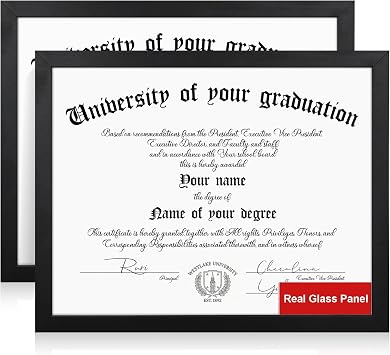 Diploma Frame 8.5 x 11 with Ultra-Clear Glass, Black 2-Pack | Display 8.5x11 college, bachelors, or masters graduation diploma, certificate, degree, picture & document. Wall or tabletop