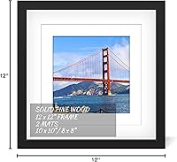 Vista 9 de Marco de fotos de 12x12 pulgadas de madera para colgar en la pared, marcos cuadrados de fotos con 2 paspartús de 8x8 pulgadas y 10x10 pulgadas