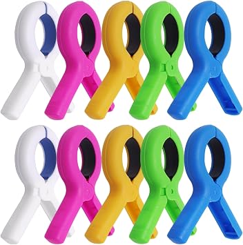 10Pcs 3.7 Inch Towel Clips for Beaches Chairs, Plastic Beach Towel Chair Clips Beach Chair Clip for Cruise Pool Chairs Home Quilt Clothes Holder, Large Size Heavy Duty Clothes Pins 5 Colors