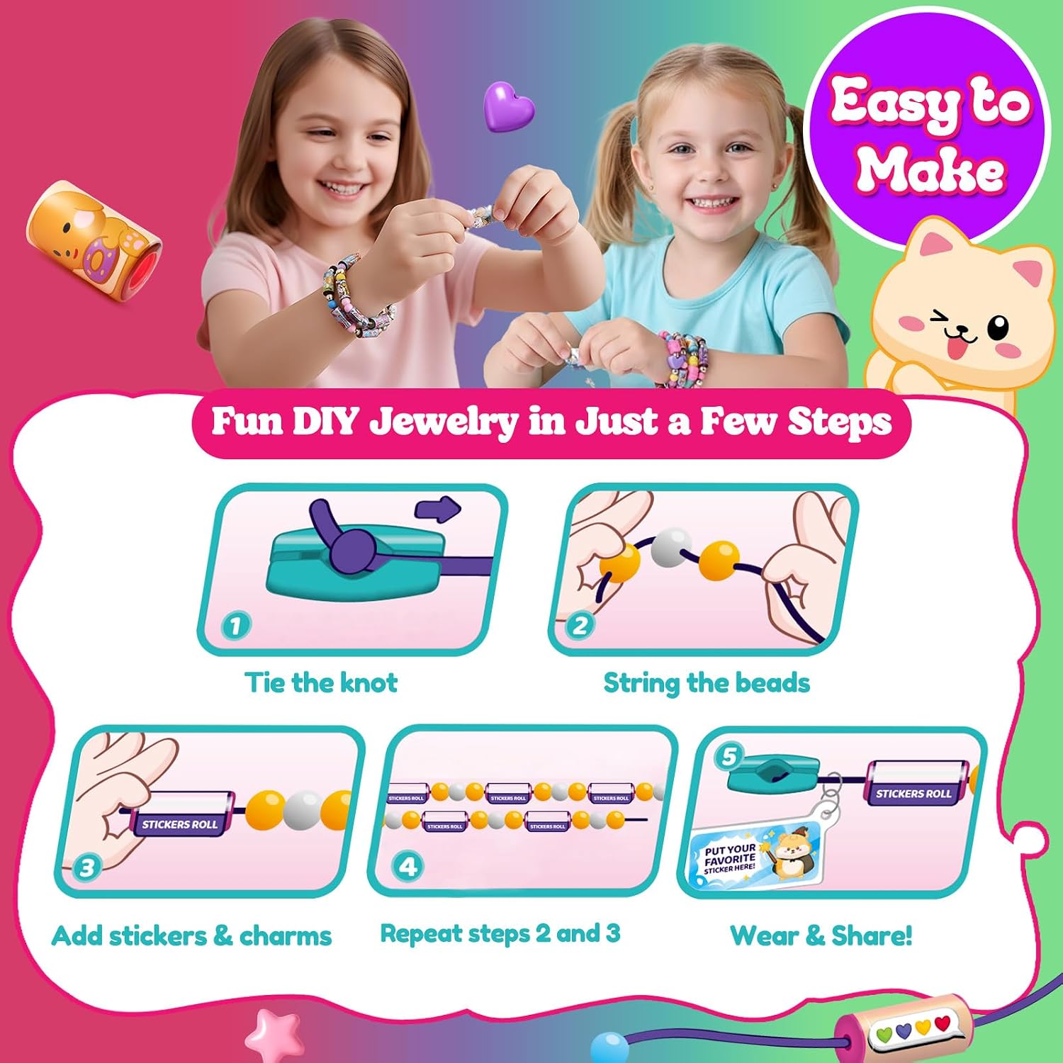 Kids Sticker Bracelet | Wearable & Shareable Toy | Includes 80 Mini Stickers + 2 Mystery Rolls | Over 1000 Designs