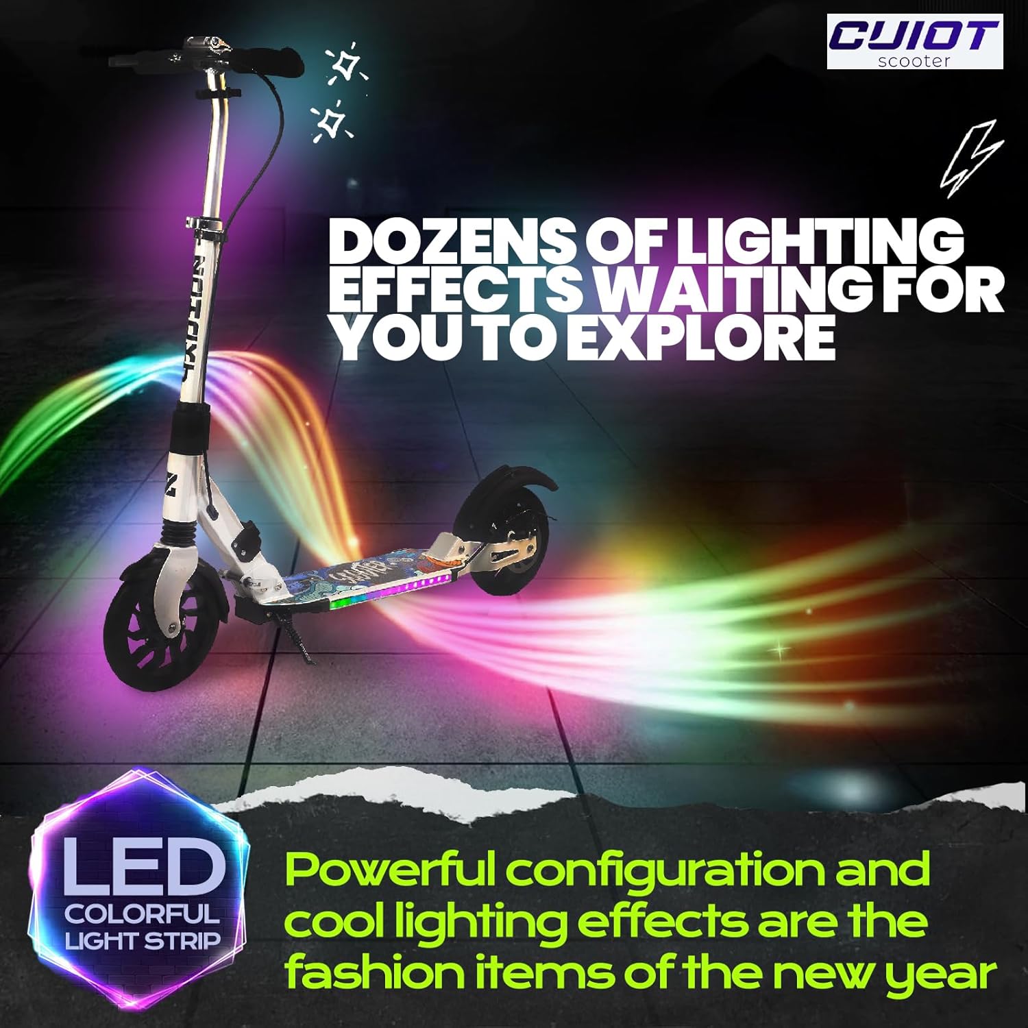 Kick Scooter for Kid Ages 6+,Teens & Adults w/Light Up Deck, Adjustable Handlebar, Foldable Big Wheels Scooter, Commuter Adult Scooters with Hand Brake & Shock Absorption, Max Load 300 LBS