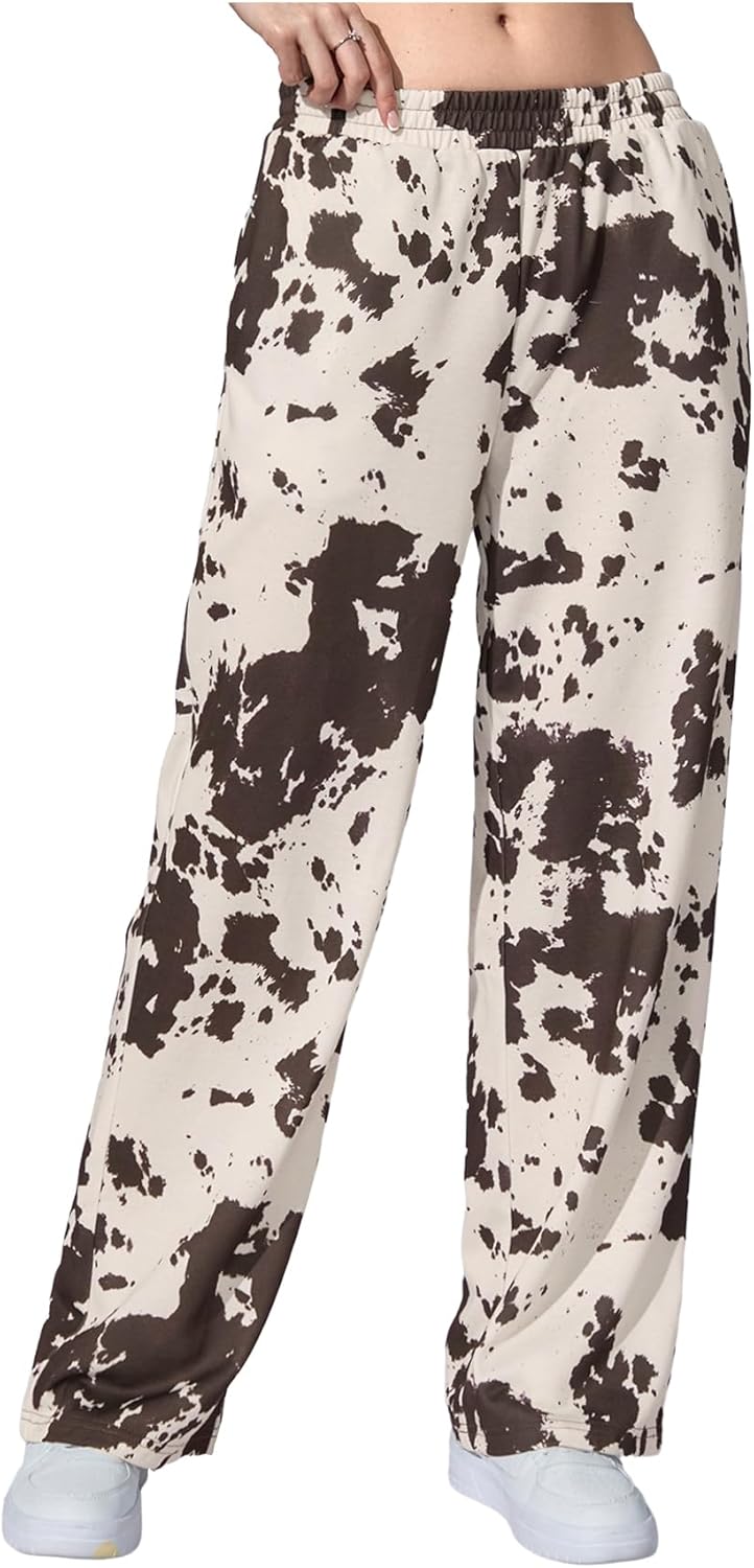 Women's Y2K Camo Maple Leaf Print Sweatpants Baggy Hip Pop Elastic Waist Long Pants Streetwear
