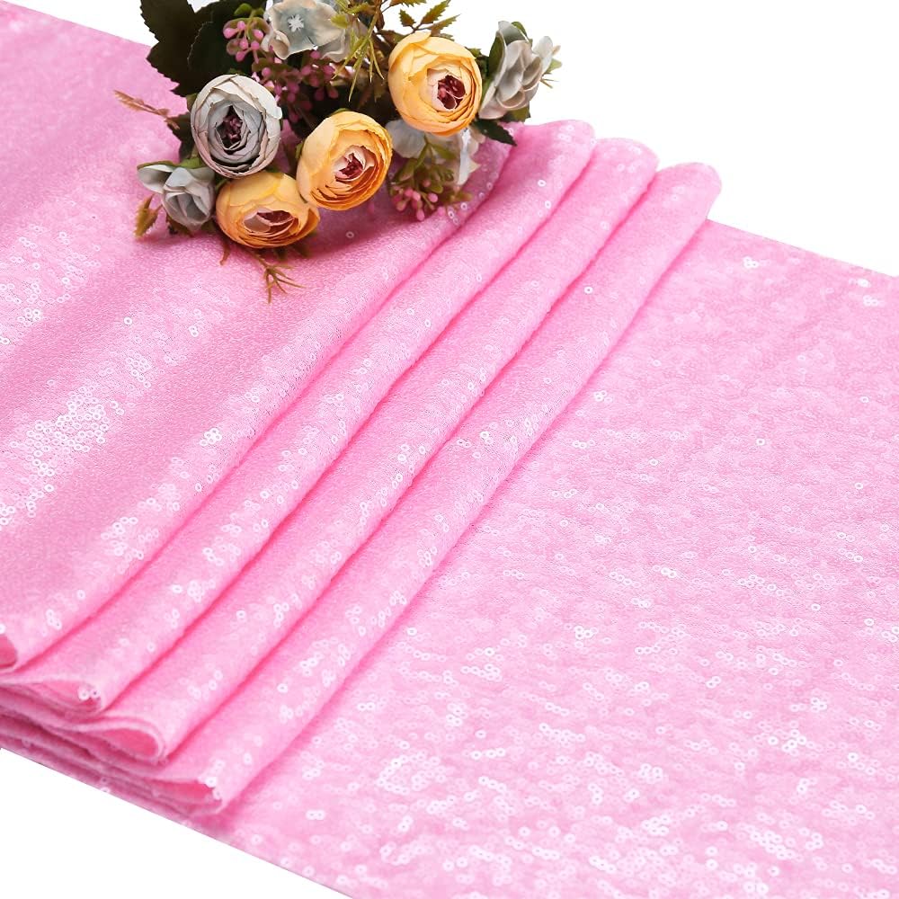 Blxsif Pink Sequin Table Runners - 2 Pack 12x75 Inch Pink Table Runner Glitter for Wedding Party Banquet Dining Christmas Table Linen