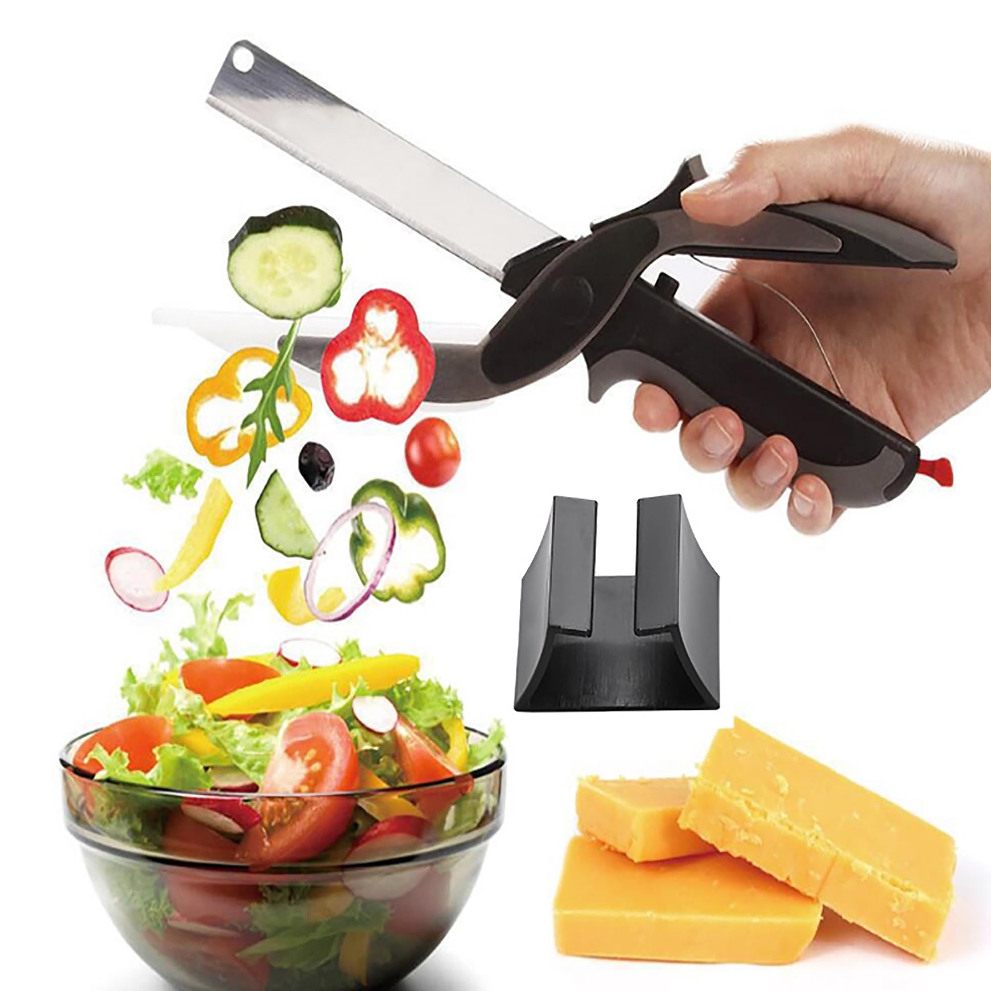 2 in 1 Clever Cutter & Multifunction Kitchen Food Scissors - Replace Your Knives & Cutting Board, Ideal for Vegetables & Meat