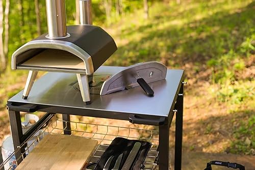 Miniatura 5 de NUUK Mesa de horno de pizza con ruedas de doble estante 24 x 30 pulgadas mesa de trabajo multifuncional de preparación de alimentos con cajón sobre