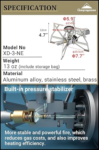 Miniatura 5 de CAMPINGMOON Estufa de butano para campamento, regulador portátil, quemador individual con bolsa de almacenamiento XD-3 (plata sin encendedor)