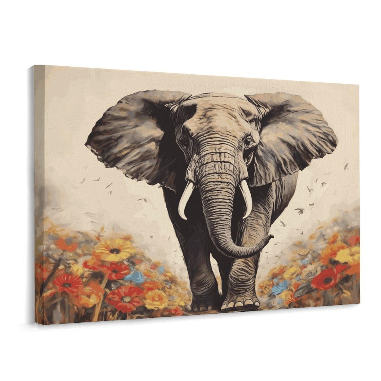 Fodpand Frame-Style Elephant Painting Bathroom Wall Art Canvas Prints, Artwork For Walls For Living Room Hallway Stair Office Wall Decor, Pictures Home Decor 15.7X11.8 Inch