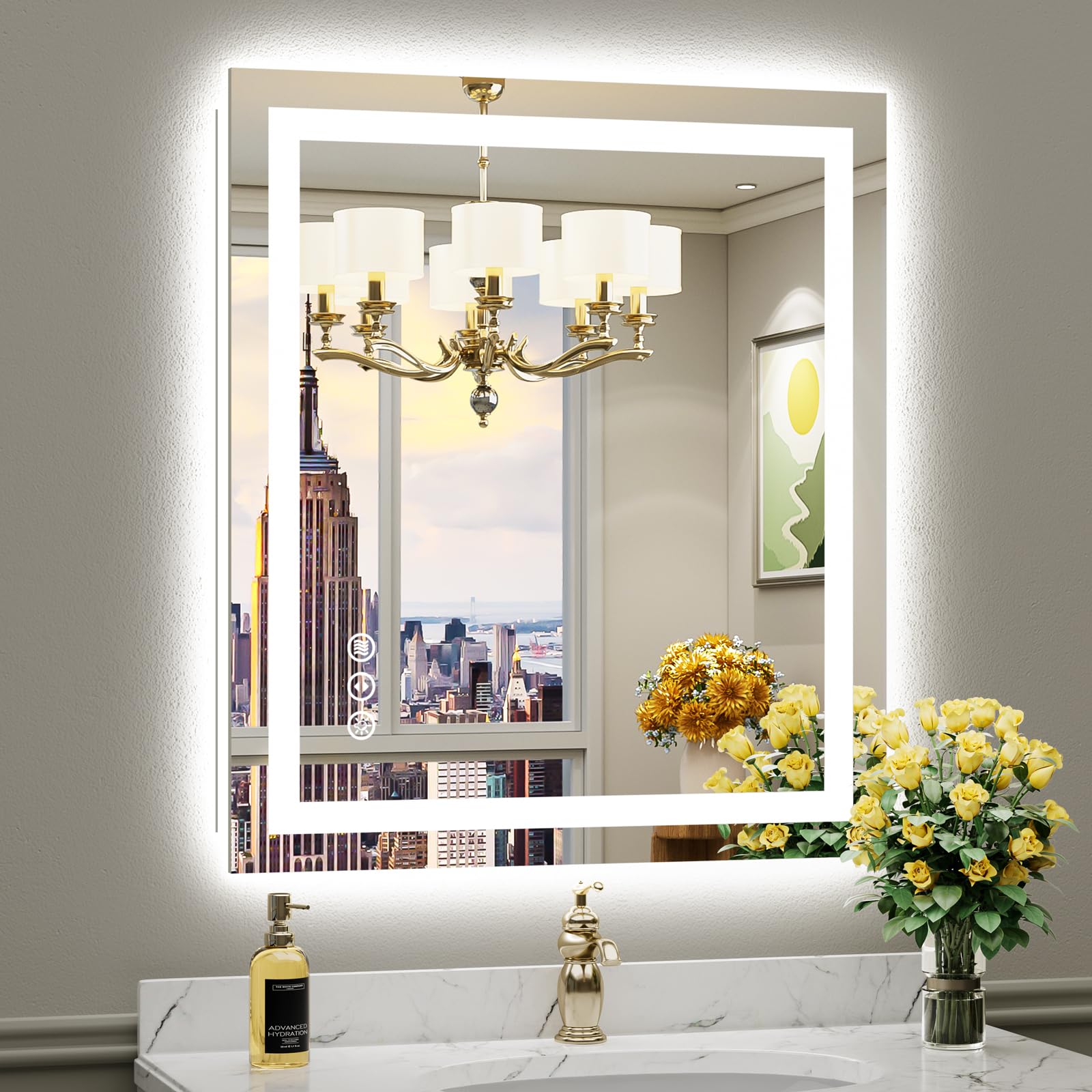 Briivue 28x32 Inch LED Bathroom Mirror with Lights, Backlit &amp; Front Lit