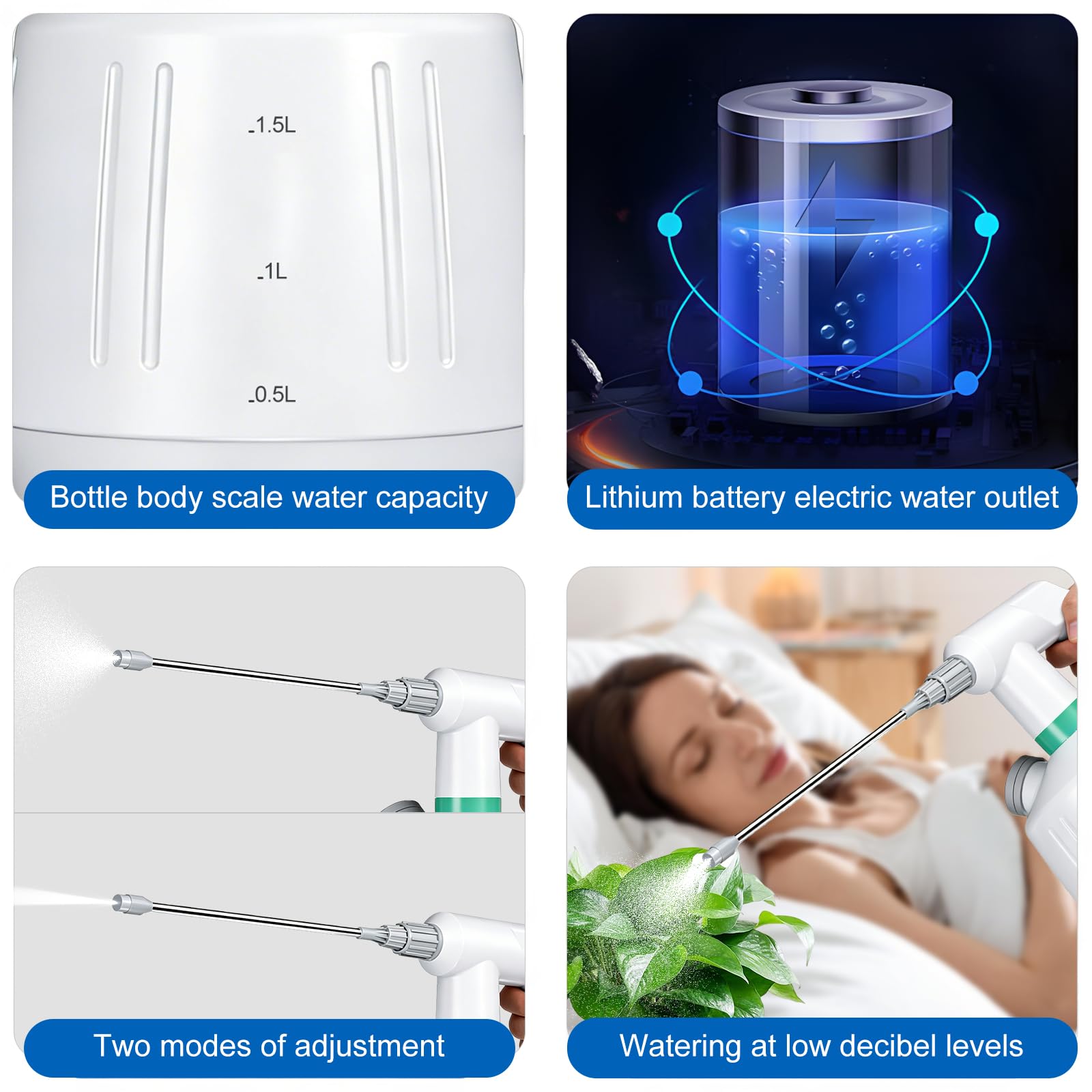 Akku Drucksprüher 2L, Elektrische Sprühflasche, Schaumsprüher, Pumpsprühflasche, USB C Pumpflasche Mit Lange Stange Und Verstellbarer Düse Für Autowäsche,Garten,Pflanzenpflege & Haushalt Reinigung