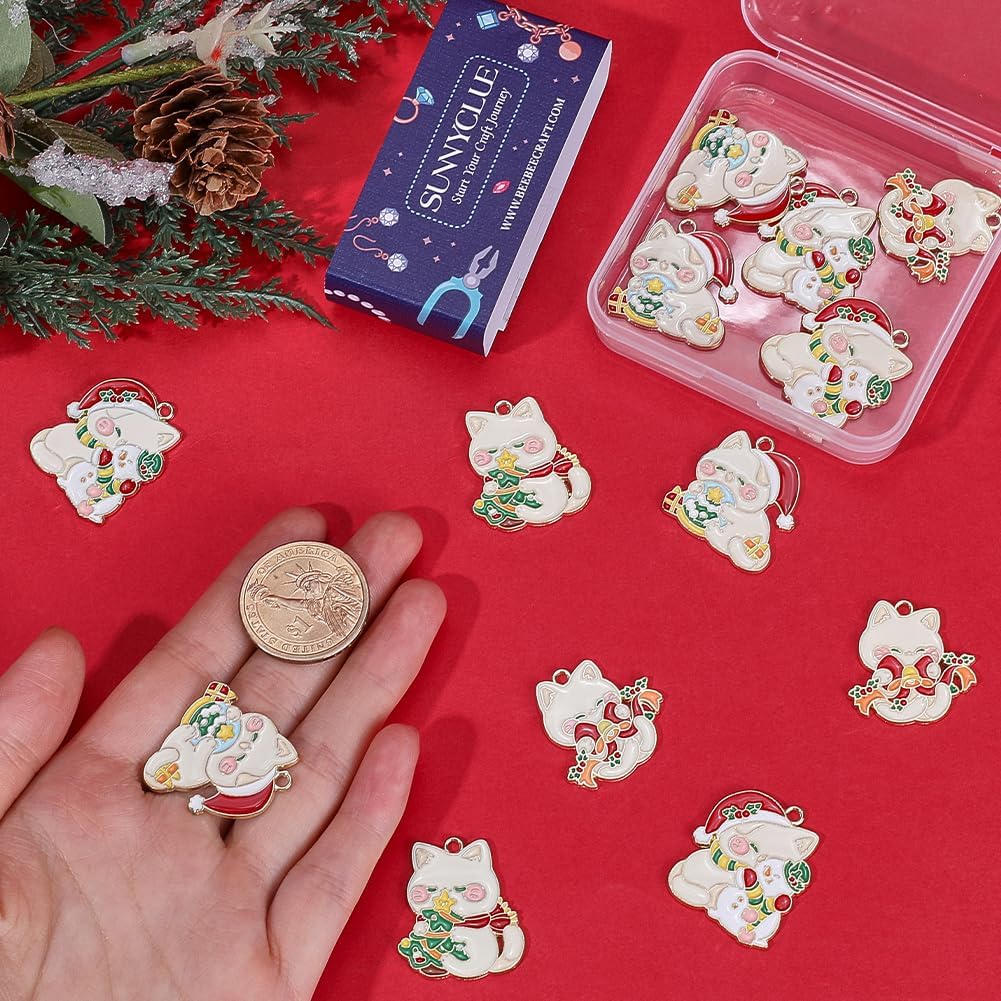 SUNNYCLUE 1 Box 16Pcs Christmas Cat Charms Enamel Cats Charm Bulk Alloy Colorful Xmas Christmas Tree Jingle Bell Snowman Cute Animal Charms for Jewelry Making Charms Earrings Necklaces Keychain Crafts - Image 3