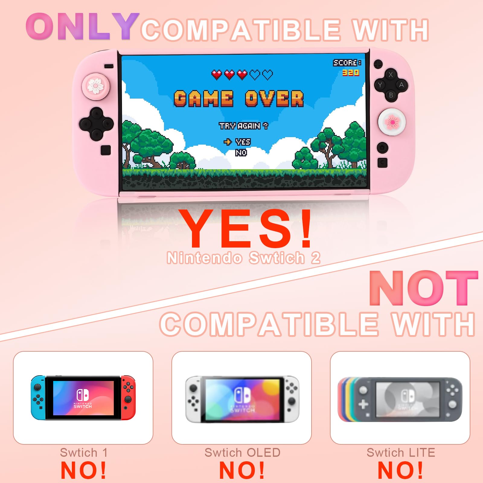 Custodia Protettiva Dockable per Nintendo Switch 2 (2025),Antigraffio,Antiurto e Resistente,Cover Compatibilità e Switch 2 per Joy-Con con Vetro Temperato,4 tappi Thumbstick (Rosa)
