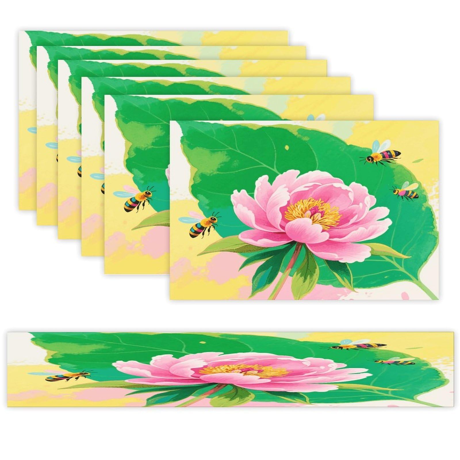 Watercolor Flower Table Runner and Placemats Set of 7 Linen Table Mat Non-Slip Place Mats Washable Placemat Heat Resistant Place Mat with Table Runner for Party Dining Decor