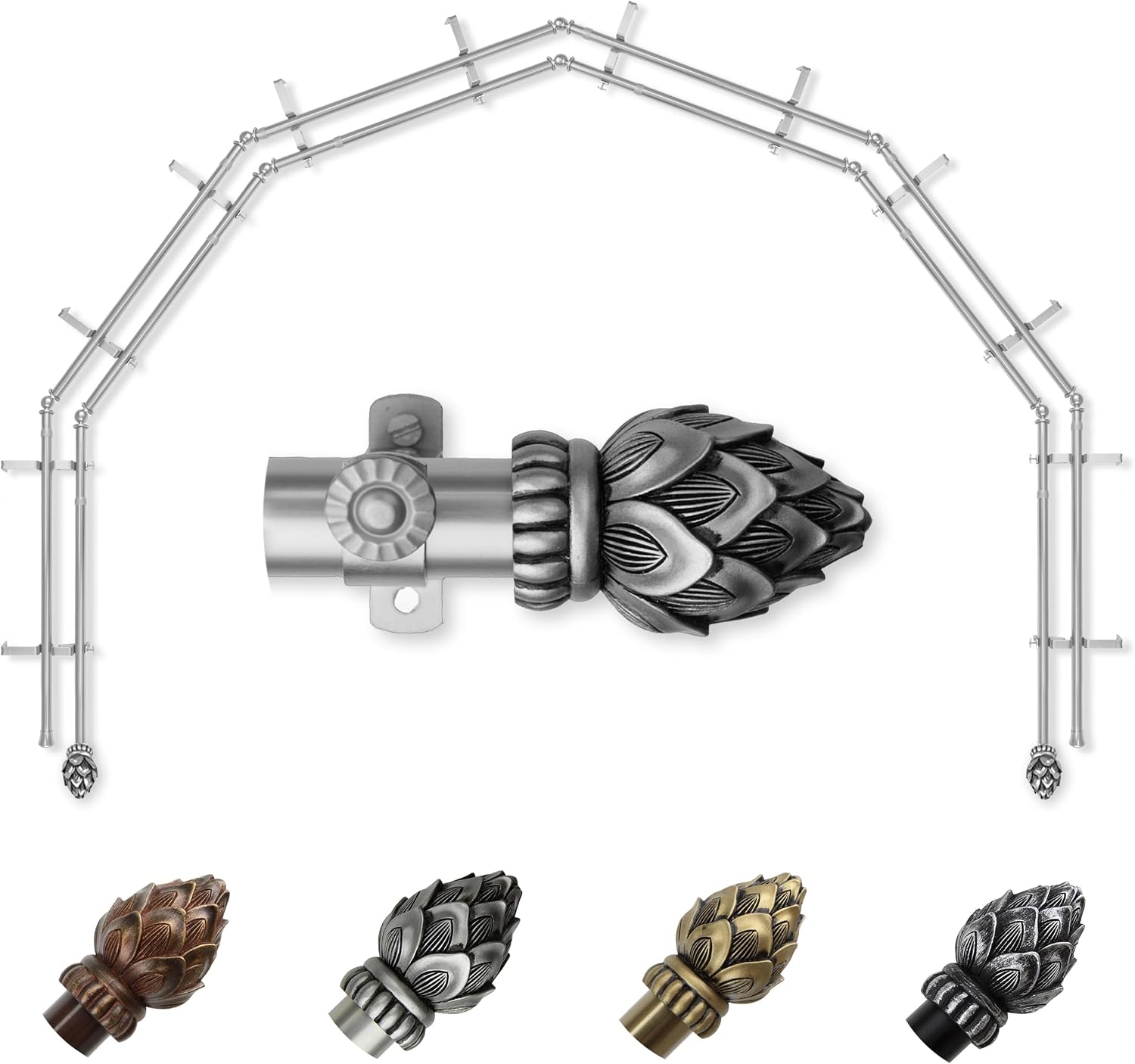 A&F Rod Décor - Sprout 13/16" 6-Sided Double Bay Window Curtain Rod - Satin Nickel