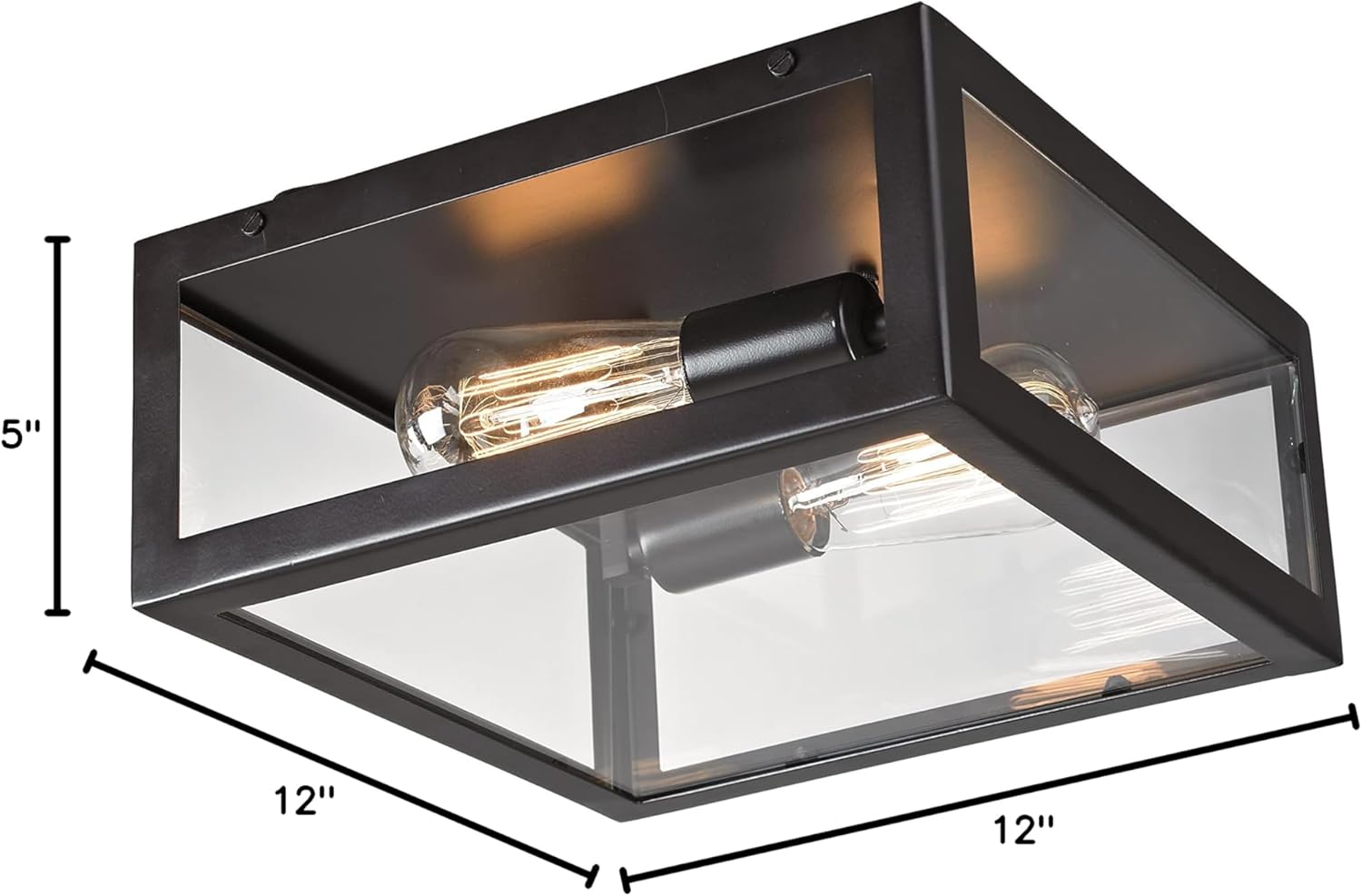 Diagram showing the dimensions of the Elk Home Parameters Flush Mount: 12 inches width, 12 inches depth, and 5 inches height.