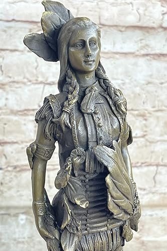 Miniatura 4 de EUROPEAN BRONZE Figura de escultura de bronce de niña india nativa americana firmada, estatua decorativa para regalo