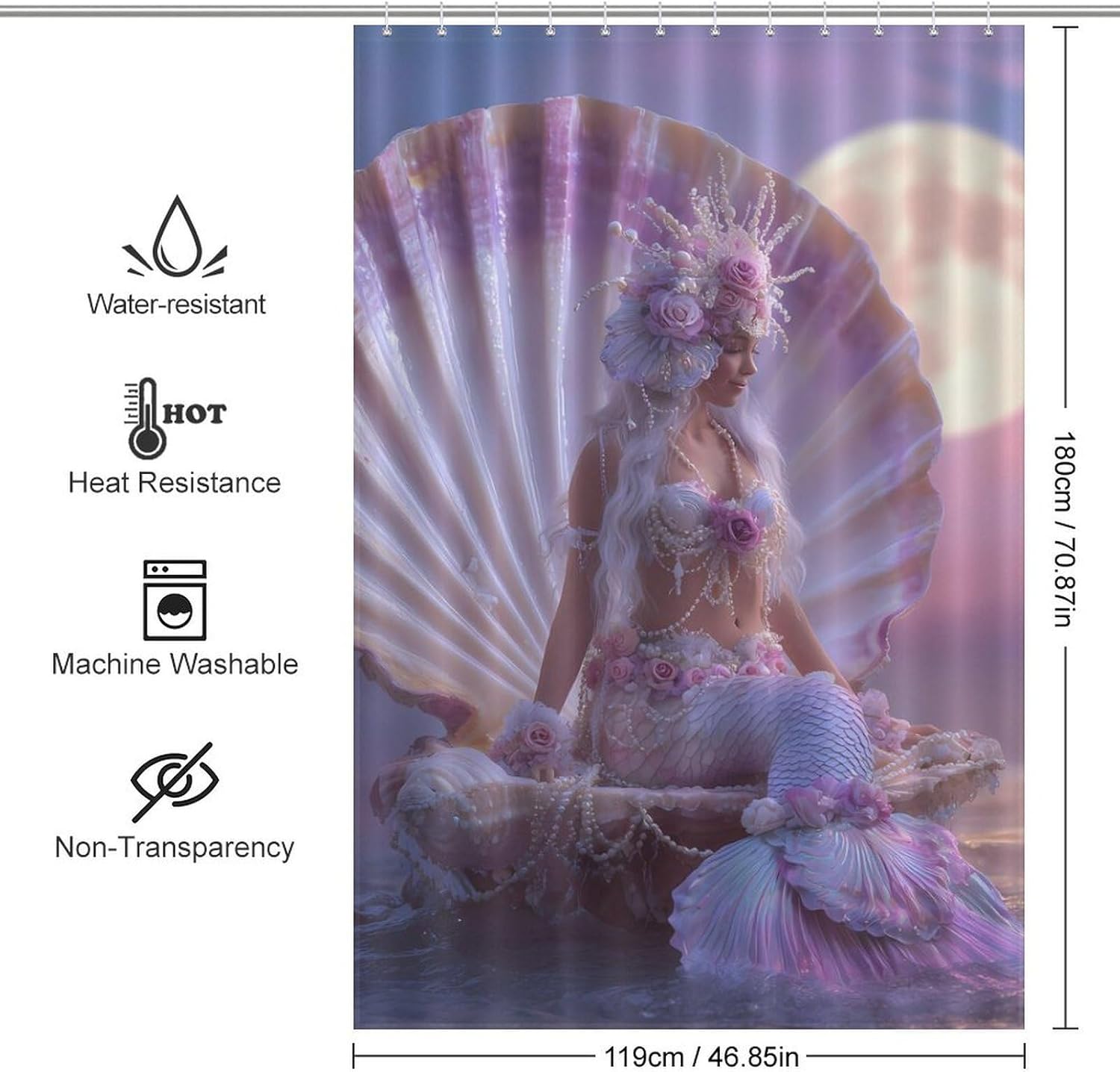 Me-rmaides Moon Shower Curtain 46.85x70.87Inch（119x180cm） Polyester Bath Curtain Shower Curtains Printed Decorative
