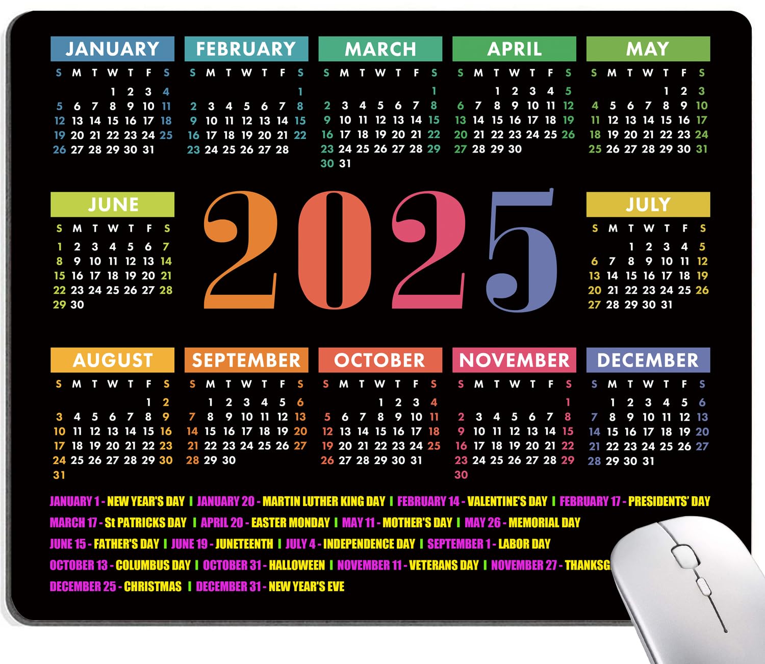 KUOSGM Mouse Pad, Premium-Textured Mouse Mat, Non-Slip Rubber Base Mousepad for Laptop, Computer & PC,9.5×7.9 in,2025 Calendar with Holidays