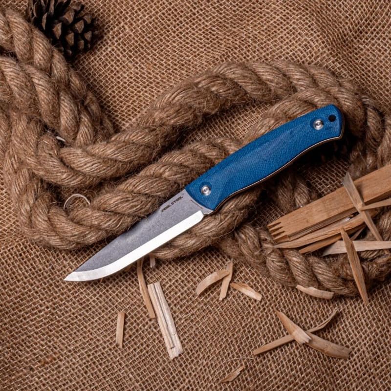 REALSTEEL Pathfinder Bushcraft Fixed Knife - 14C28N Blade with Micarta Handle- Perfect for Everyday Tasks - Denim