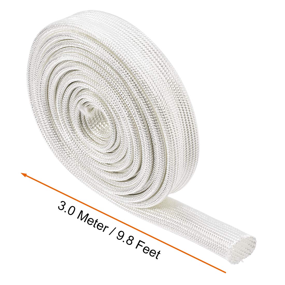 sourcing map Funda trenzada de aislamiento, manga de fibra de vidrio de alta temperatura de 9.8 pies a 14 mm, color blanco