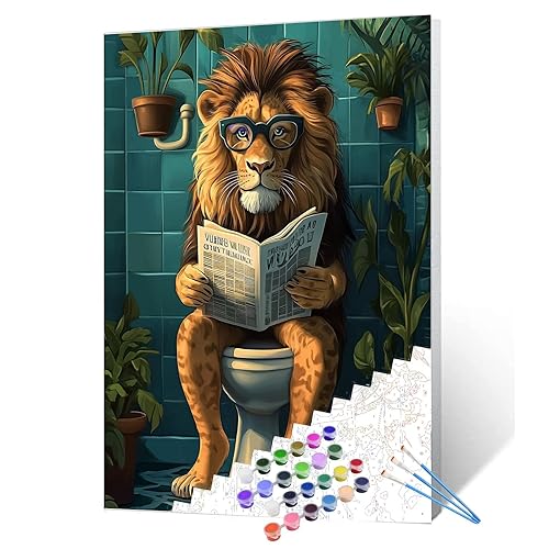 Funny Bathroom Paint by Numbers for Adults Lion in Toilet