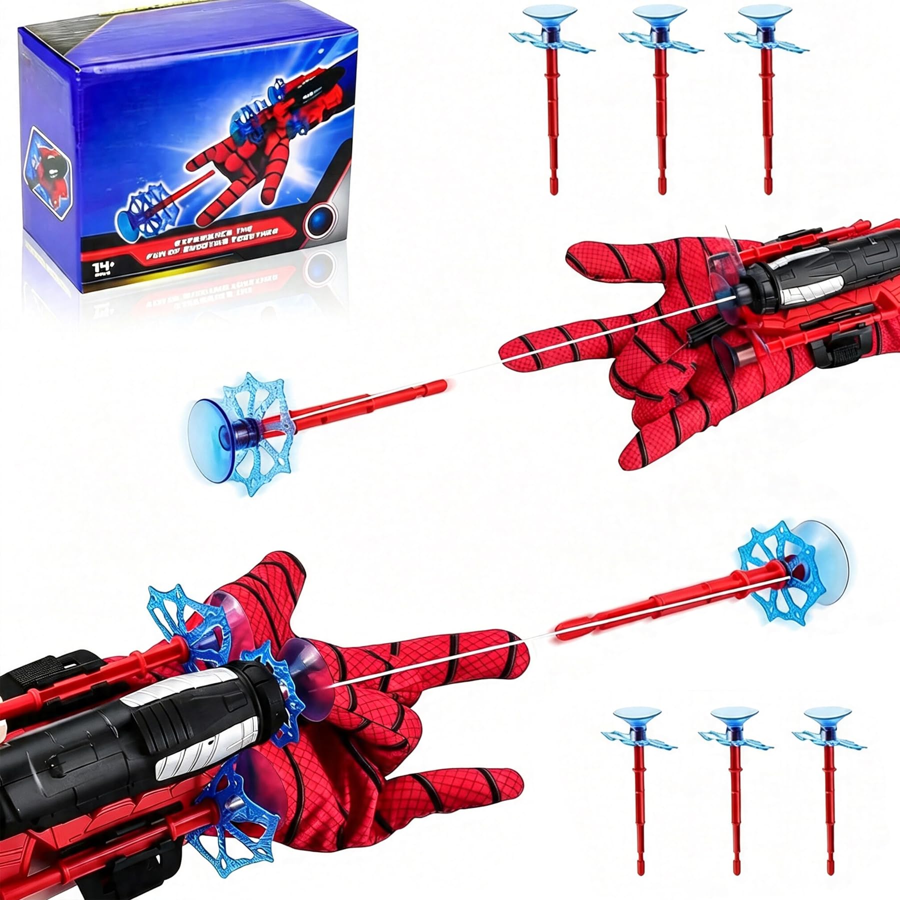 2PCS Toy Web Shooter Spider Web Shooter for Kids Age 3-12 Super Hero Spider Launcher Toys for 4 5 6 7 8 Year Old Boys Spider Gloves with Web Shooter Birthday Present Gifts for Kids Boys Age 3+ (RED)