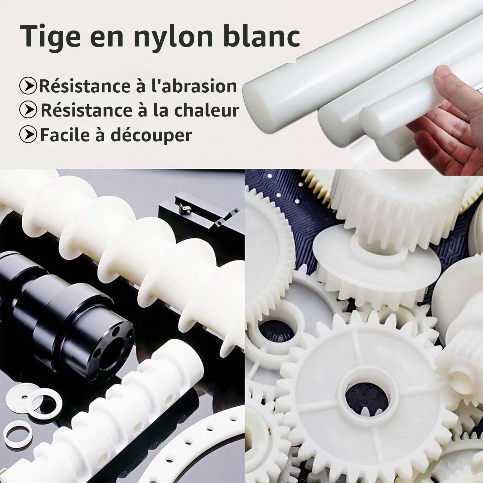 Lot de 2 Barres Rondes en Nylon PA6 500mm Blanc OD20–40mm Tige Plastique Pleine Barre Nylon d'Ingénierie pour Usinage CNC et Modélisme DIY,35mm