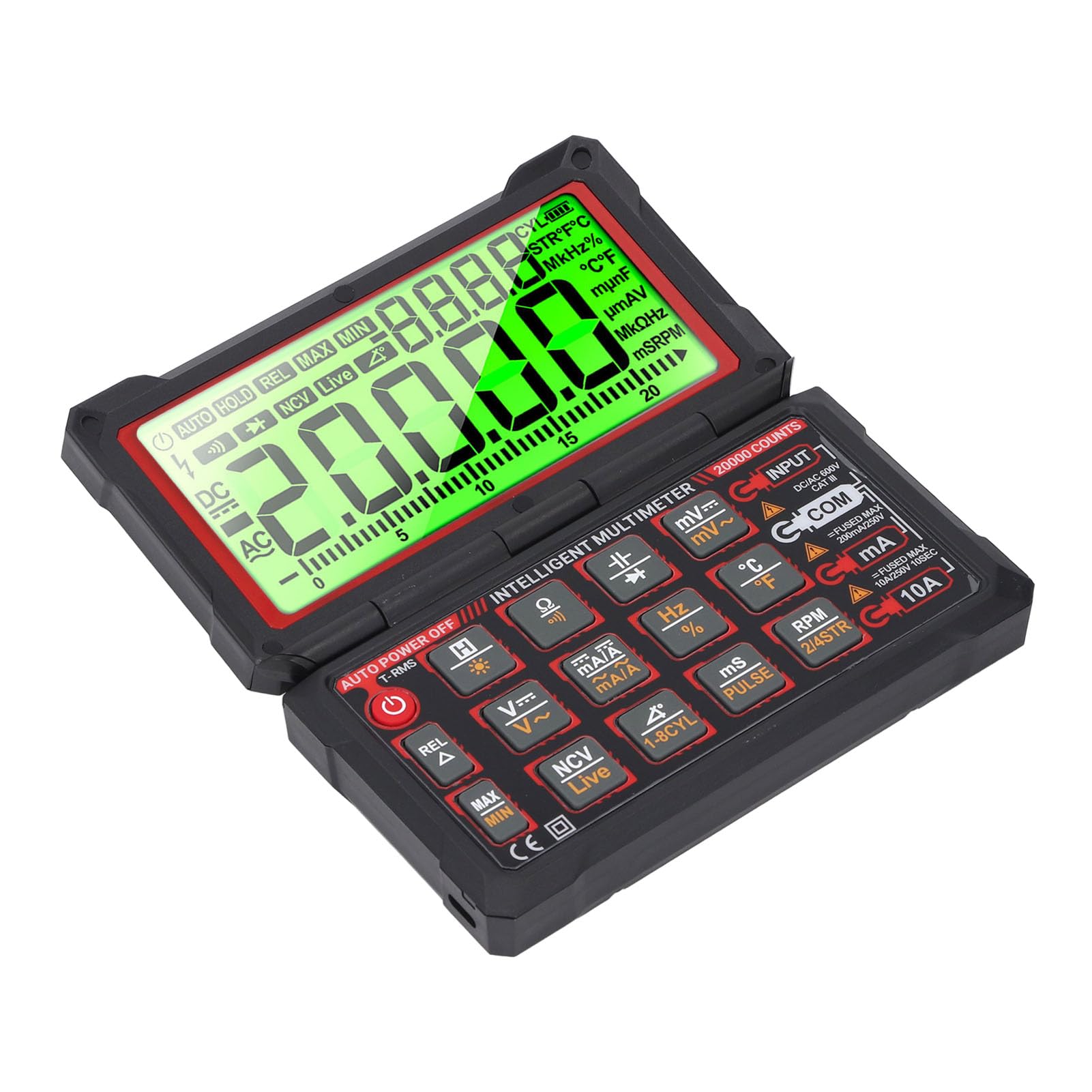 FTVOGUE Digitales Multimeter, Drehzahlmesser, Drehzahlmesser mit NCV-180°-Flip-Display, Wiederaufladbar über USB für die Diagnose von Kfz-Reparaturen