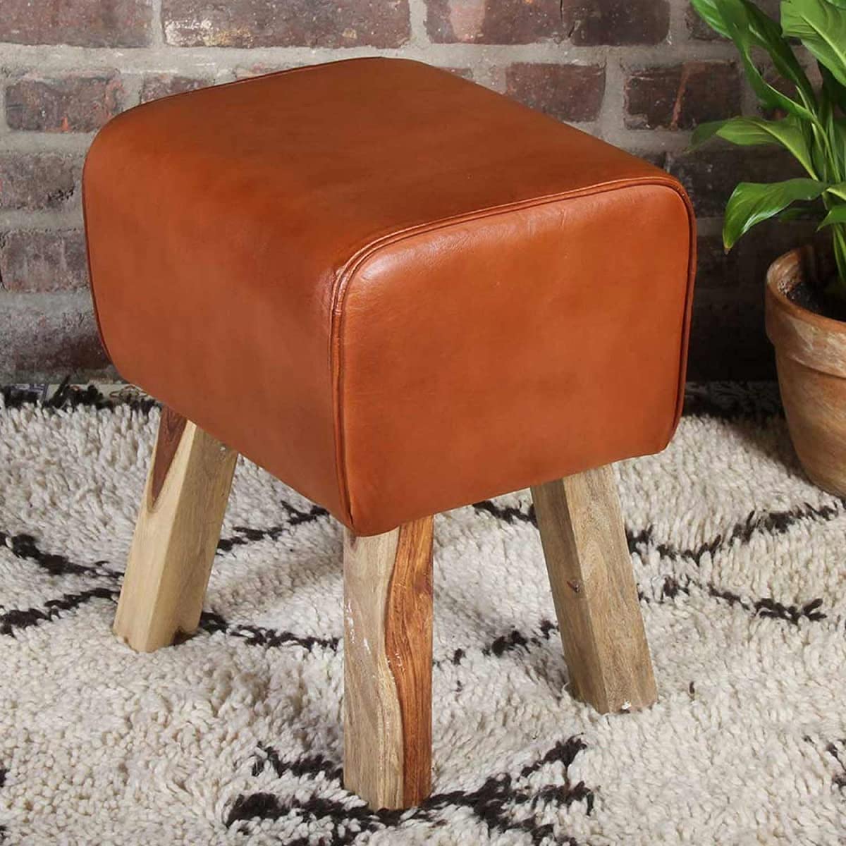 Buy Casa Moro Tejas HH4210 Real Leather Stool 38 x 35 x 46 cm (Width