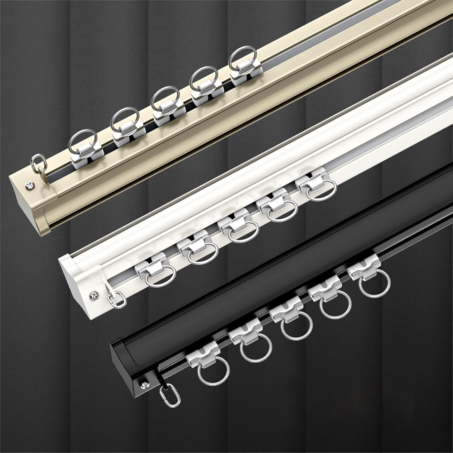 Heavy Duty Sliding Curtain Track System for Ceiling & Wall Mount - Adjustable Room Divider Rods with Rails & Fixings, Fits 3.3-26.2ft Spaces, White, 230cm/2 * 115cm