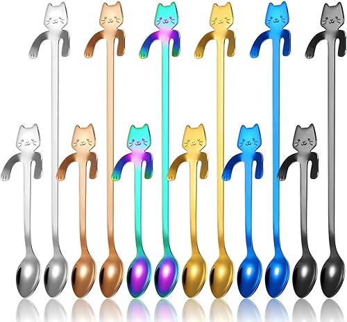 Cuchara de té para gato, cucharas de té para el día de San Valentín, mini cucharas largas de café de acero inoxidable, cucharadita de lindo gatito,