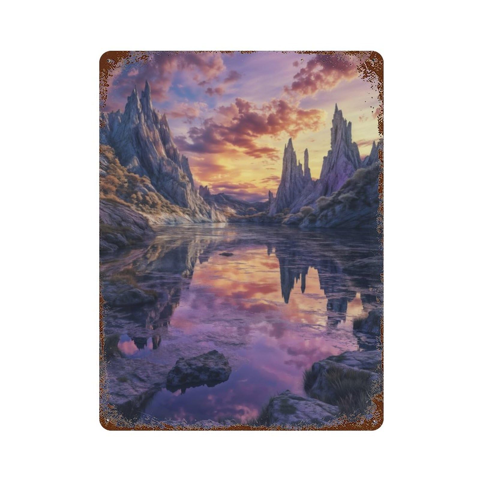 Fantasy Mountain Lake Vintage Metal Tin Sign 15.7"x11.8", Farmhouse Wall Decor for Living Room, Hallway And Home Decor