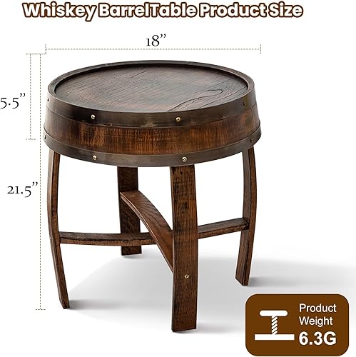 Miniatura 3 de Mesa auxiliar de barril de whisky rústica hecha a mano, mesa auxiliar redonda de madera maciza de 23 pulgadas, mesita de noche estilo granja para