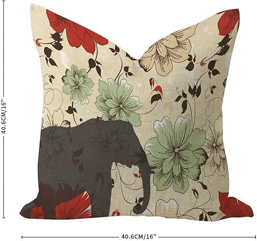 Miniatura 2 de Fundas de almohada cómodas con diseño de flores de acuarela y elefante, elegante funda de cojín para exteriores, bonita funda de almohada de lino de