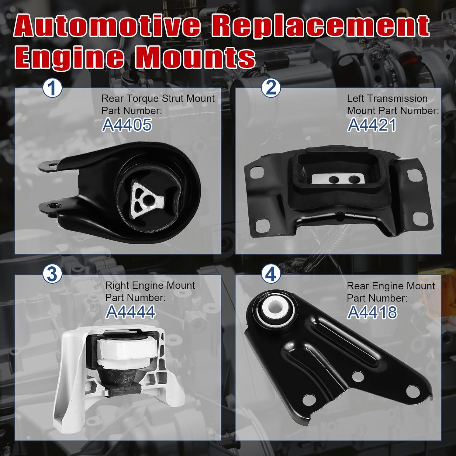 4Pcs Engine Motor Mount Compatible with Mazda 3 2010-2013 & for Mazda 5 2.5L 2012-2015 Transmission Mount Set, Replace A4444 A4405 A4418 A4421