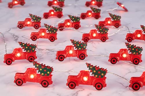 Miniatura 7 de Impress Life Guirnalda de luces para árbol de Navidad, casa de campo, camión, 10 pies, 30 LED, batería USB enchufable con control remoto, luces de