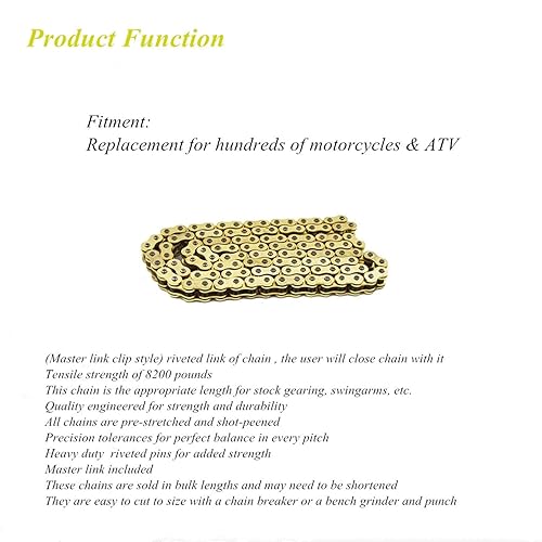 Miniatura 5 de WFLNHB Cadena de transmisión de junta tórica 520 pasos 114 eslabones de repuesto para Honda Kawasaki Suzuki Cientos de motocicletas y ATV