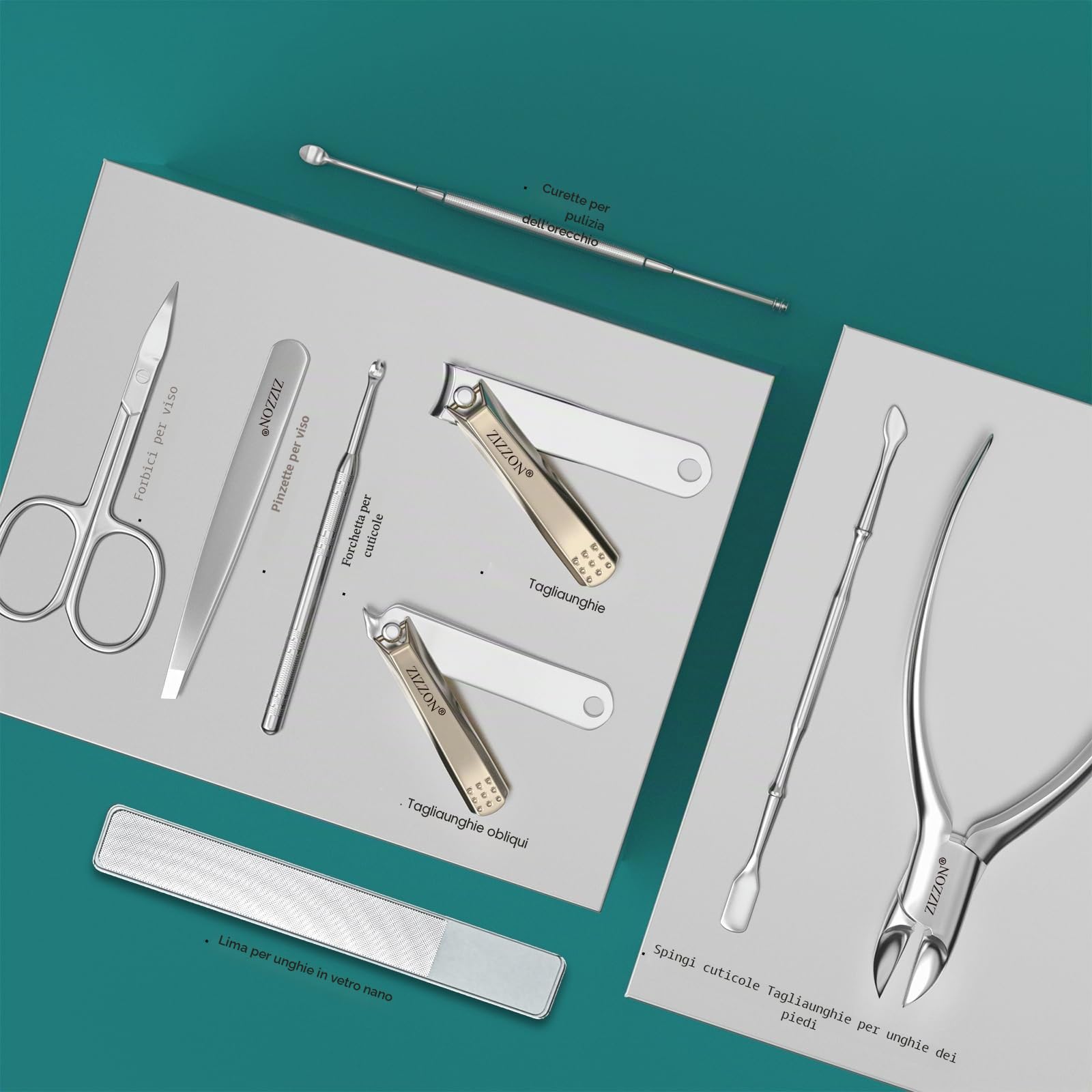ZIZZON Set manicure professionale in acciaio inox per unghie e unghie dei piedi set 9 in 1 kit per pedicure e toelettatura con custodia da viaggio (arancione)