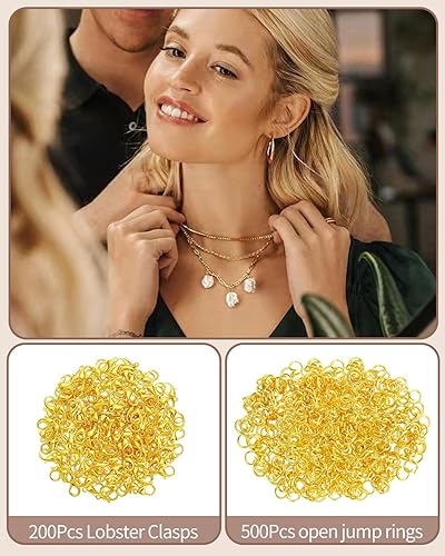 Miniatura 4 de Juego de 700 cierres de pinza de langosta y anillos de salto abiertos, cierres de langosta para hacer joyas, collares, broches, pulseras, cierres de