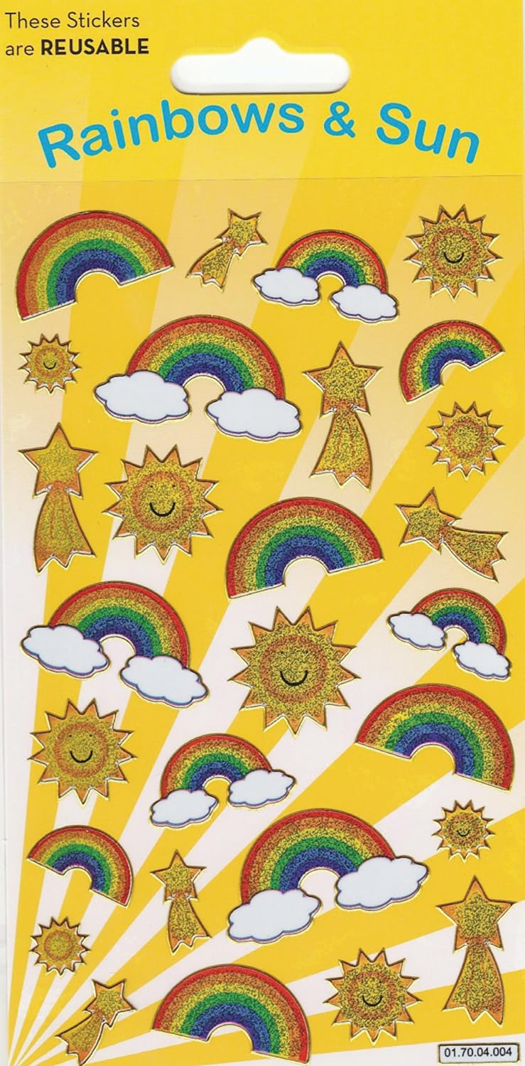 Rainbows & Sun Sparkly Reusable Stickers, Yellow, 19.5cm x 9.5cm