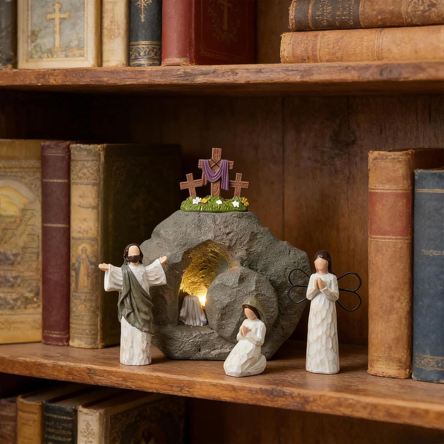 Religious Easter Decorations for Home, Resin Empty Tomb Easter Resurrection Scene for Christian Table Mantel Home Office Decoration